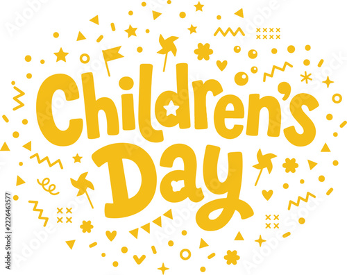 Childrens day greeting card with festive elements, editable vector illustration