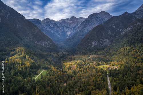 Aerial View of Autumn Alpine Valley in Kamnik Savinja Alps, Slovenia