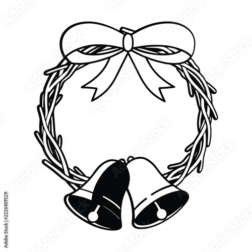 Christmas Wreath Icon With Ribbon and Bells Vector Illustration