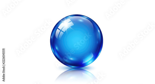 Abstract sphere glossy blue orb with bright light reflection on a