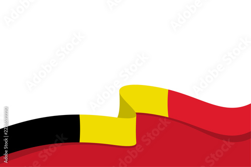 Belgium tricolor flag waving ribbon wave banner background, isolated on white backdrop, featuring copy space layout for Belgian national day celebration poster