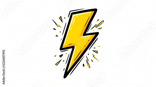 Hand drawn cartoon style yellow lightning bolt icon isolated on white background.