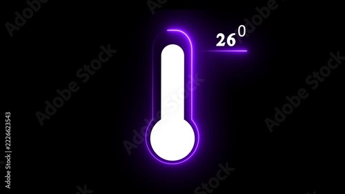 Neon glowing medical thermometer icon animation. That's indicates weather temperature 26 degree increase or decline. Thermometer equipment showing hot.4k video