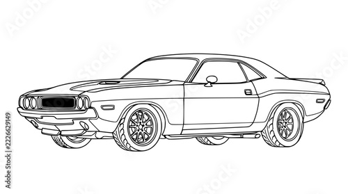 Classic Muscle Car Outline, Vintage Sports Vehicle, Isolated Vector Art