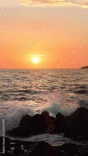 Mazatlan beaches, sunsets and scenic slow motion ocean swells and waves near Malecon sea promenade