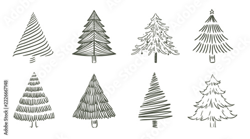 set of hand drawn Christmas tree illustration