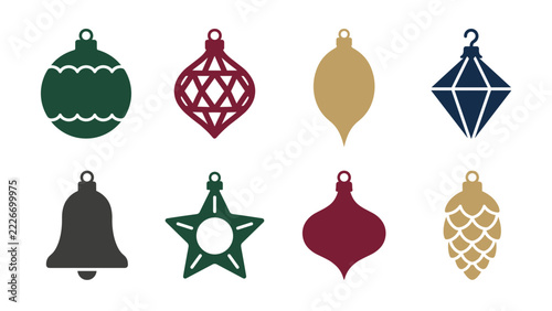 Christmas Hanging Ornament Silhouette Collection with Elegant Traditional Baubles and Festive Holiday Decorations