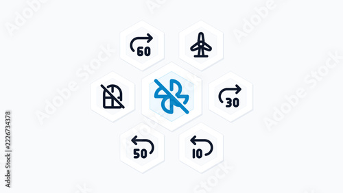 Indoor Air HEPA Filter Sensor Ventilation Quality Eco 7 Vector Icon Set Hexagon Honeycomb Tech Layout Isolated Background