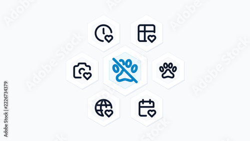 Precision Livestock Farm Sensor Animal Health Barn 7 Vector Icon Set Hexagon Honeycomb Tech Layout Isolated Background