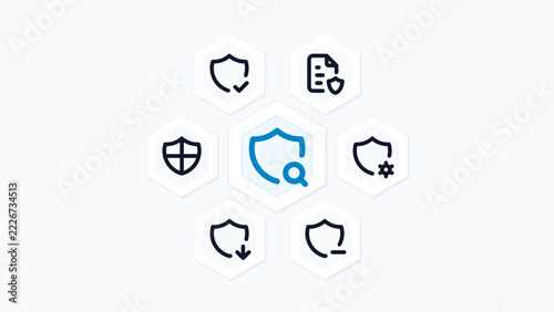 Ransomware Cyber Defense Vault Firewall Security Lock 7 Vector Icon Set Hexagon Honeycomb Tech Layout Isolated Background