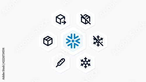 Vaccine Cold Chain Pharmaceutical Transit Storage Box 7 Vector Icon Set Hexagon Honeycomb Tech Layout Isolated Background