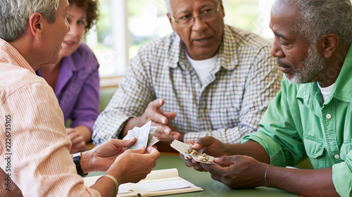 Adults examining pale seeds on folded paper