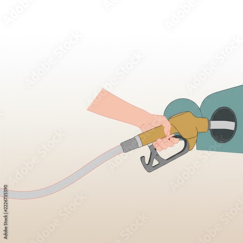 Illustration style, filling up a car,. Hand holding fuel nozzle beside vehicle filler illustration