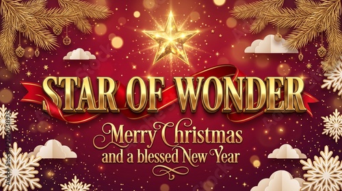 Star of wonder merry christmas and a blessed new year greeting card banner design