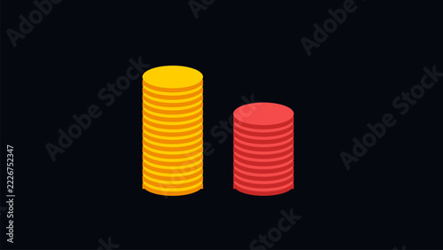 Financial Comparison Concept With Stacks Of Gold And Red Coins On Dark Background For Investment Wealth And Profit Loss Analysis