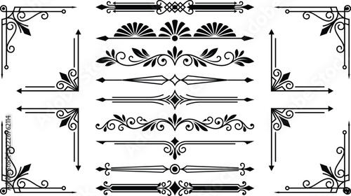 Ornate black corner borders and decorative text separators for invitation design.
