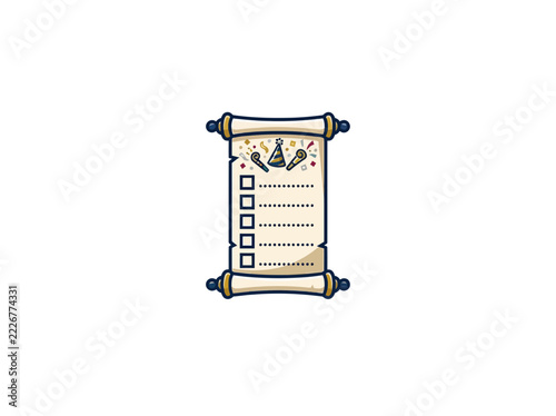 Parchment Checklist Scroll With Festive Party Hat And Noisemaker Decorations Vector Illustration
