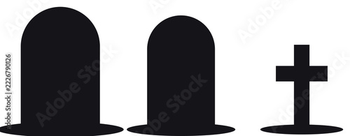 Spooky graveyard headstones on transparent background, cut out