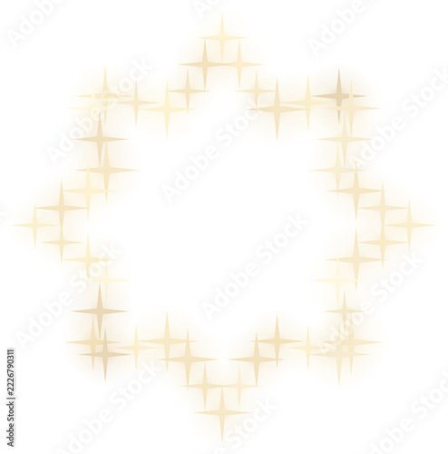 Gold twinkling sparkles eight point star frame on transparent background, cut out
