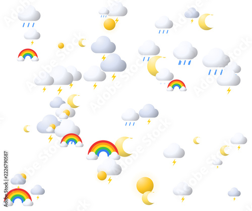 Weather icons scattered overlay on transparent background on transparent background, cut out