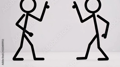Minimalist stick figure animation of conflict interaction against a white background