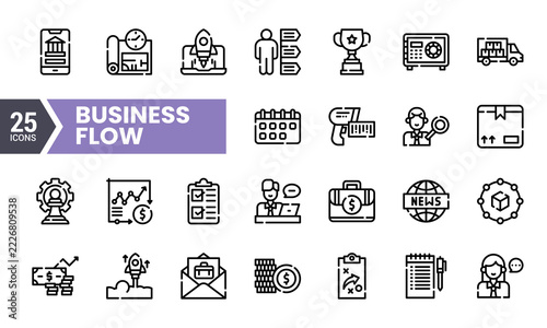 Modern outline icons for business flow. finance. startup. strategy. and corporate concepts.