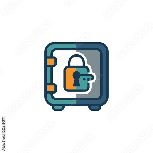 Modern Flat Vector Icon of a Security Safe Box and Padlock for Financial Protection