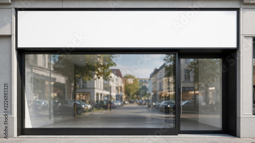 Blank storefront window with empty sign area