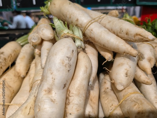 White Radishes on a supermarket