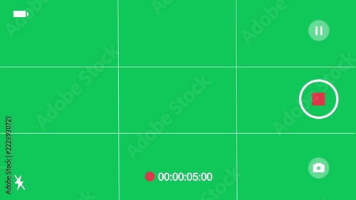 Smartphone Camera Recording Interface Screen with Focus Frame and Timer Animation. Green Screen Background, 4K resolution.