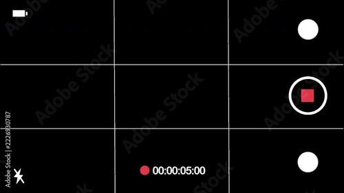 Smartphone Video Recording Screen Interface with Rule of thirds and Camera Controls Animation. Transparent Background, Vertical video, 4K resolution.