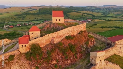 Aerial View of Rupea Citadel at Sunrise, Brasov, Romania