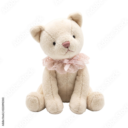 Cream Plush Kitten with Pink Ruffle Collar Illustration