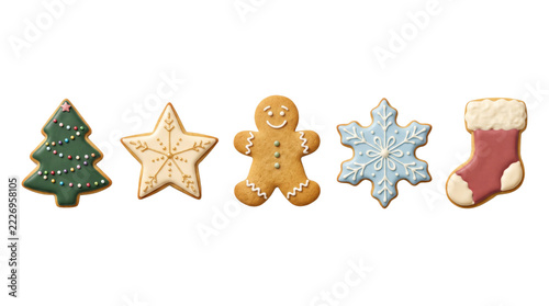 Set of iced decorated Christmas gingerbread cookies