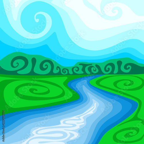 Obraz na plátně Abstract psychedelic river landscape background illustration