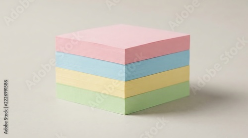 Office organization with stacked colorful sticky notes paper pads and