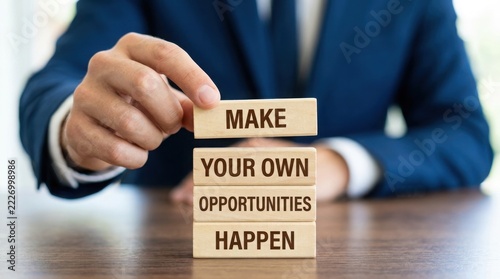 Business person building blocks with the words make your own opportunities happen