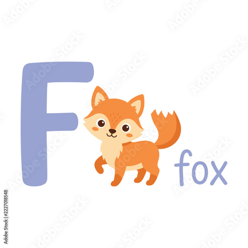 cute cartoon letter f with adorable orange fox for children alphabet learning educational design