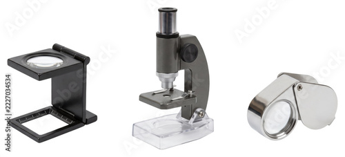 Obraz na plátně Optical magnifying devices collection on transparent background