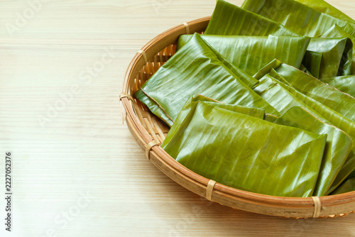 Yaeyama Rice Cake Basket on the Right with Copy Space