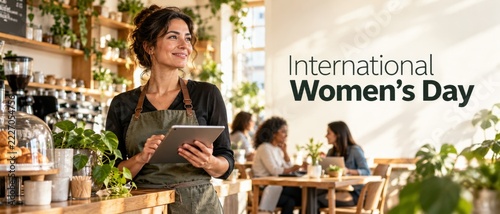 Female cafe owner celebrating International Women’s Day