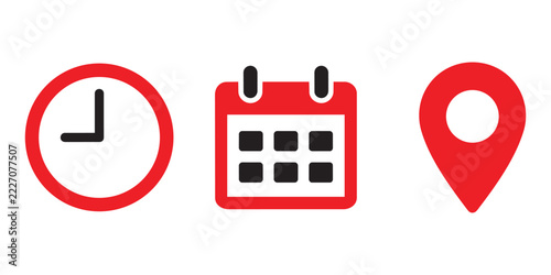 Time, date and location icons set