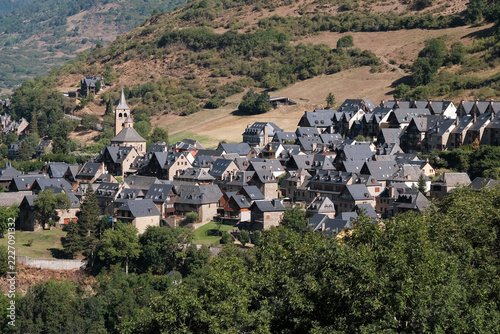 View of Vilac village on sunny summer day. Aran Valley, Catalan Pyrenees, Spain.