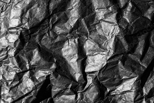 Black crumpled paper texture background wrinkled dark sheet mockup