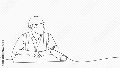 Construction engineer examining blueprint