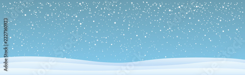 Winter landscape with snowfall on blue sky background. Vector illustration
