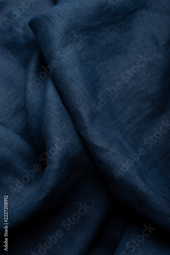 Dark Navy Blue Draped Linen Fabric Texture Close Up