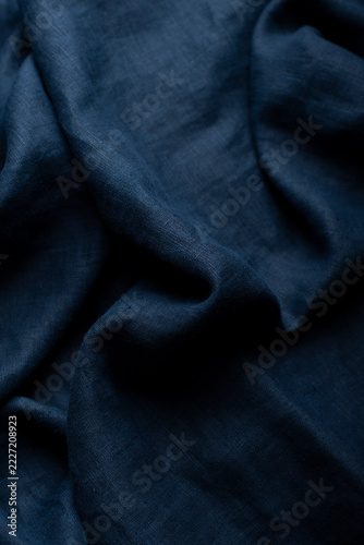 Dark Navy Blue Draped Linen Fabric Texture Close Up
