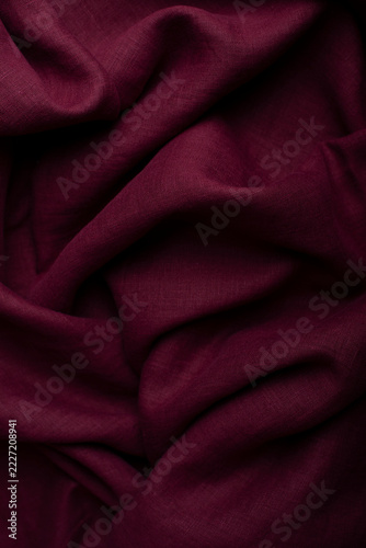 Burgundy Wine Red Draped Linen Fabric Texture Close Up