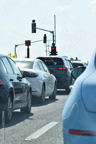 Heavy Traffic Congestion With Cars at Busy Road Intersection